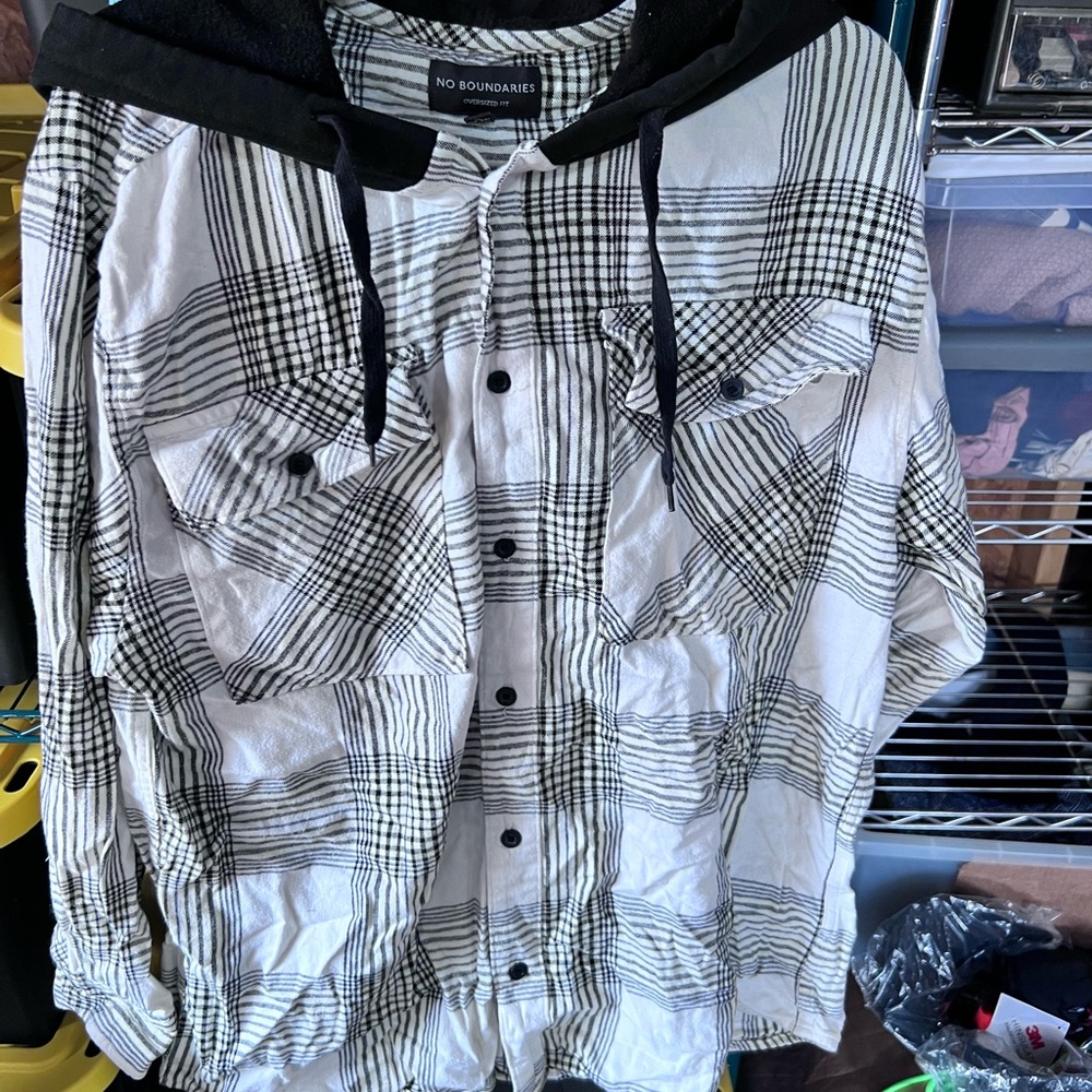 Men's Size XL No Boundaries Black and White Checkered Hoodie Oversized GUC